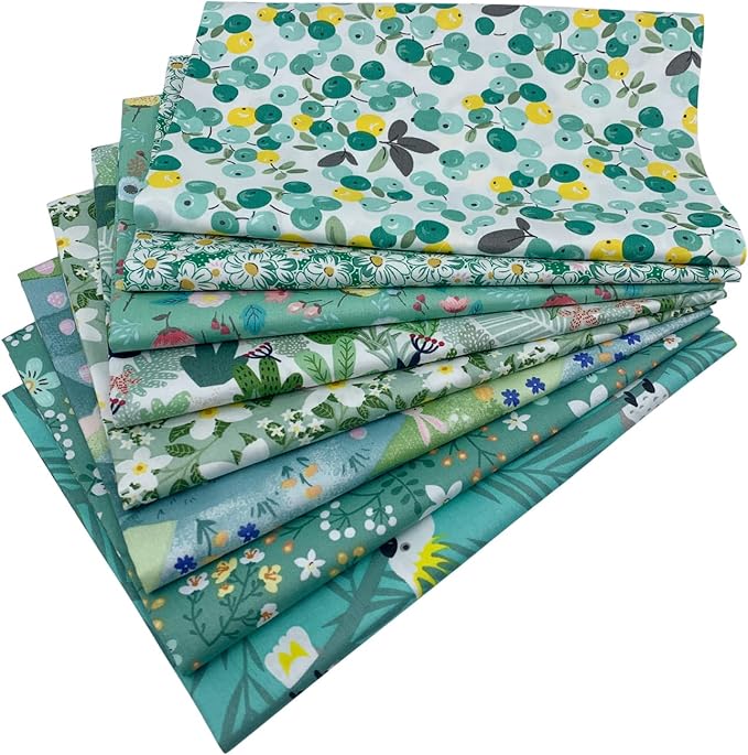 aufodata 8 Pieces 19.6" x 19.6" (50cm x 50cm) Cotton Fabric Squares Quilting Patchwork Floral Pattern Precut Fabric for DIY Quilting Sewing Crafting Artcraft (Green)