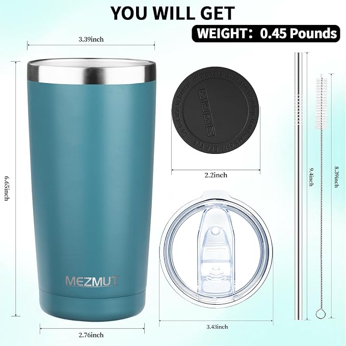 MEZMUT 20oz Tumbler Coffee Travel Mug with Lid and Straw, 4 Pack Stainless Steel Double Wall Vacuum Spill Proof Insulated Tumbler, Hot or Iced Coffee Cups for Drinks (4Pcs, Maya Blue)