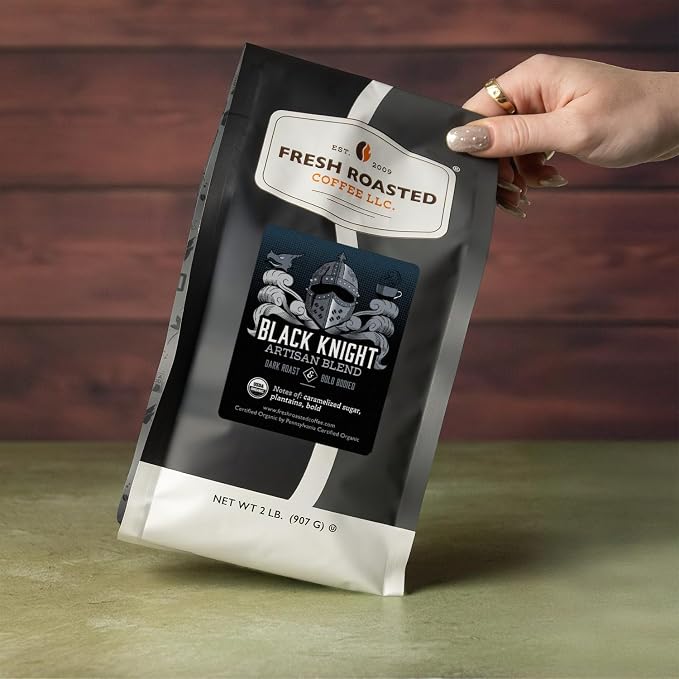 Fresh Roasted Coffee, Organic Black Knight Whole Bean Coffee, Dark Roast, USDA Organic, Kosher, 2 lb (32 oz)