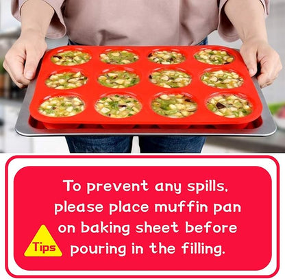CAKETIME 12 Cups Silicone Muffin Pan - Nonstick Cupcake Pan 1 Pack Regular Size Silicone Mold for Baking