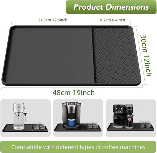 Silicone Coffee Mat with Raised Edges 19" x 12" – Waterproof Countertop Mat, Coffee Maker Pad, Espresso Machine Mat, Heat Resistant Dish Drying Mat