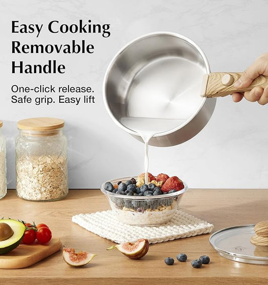 KOCH SYSTEME CS 18/10 Stainless Steel Saucepan Set Removable Handle, 1.5QT & 2QT & 3QT Sauce Pan with Lids, 6pcs Sauce Pot Detachable Handle, Induction Ready, Camping Cookware Set, Father Day Gifts