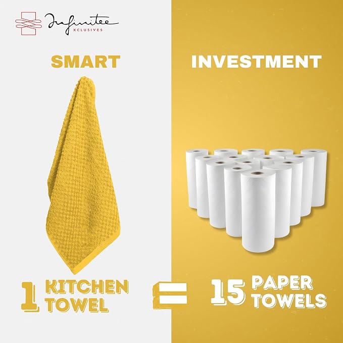 Infinitee Xclusives Premium Kitchen Towels - [Pack of 24] 100% Cotton Kitchen Hand Towels (15 x 25 Inches) - Dish Towels for Kitchen |Radiant Yellow|
