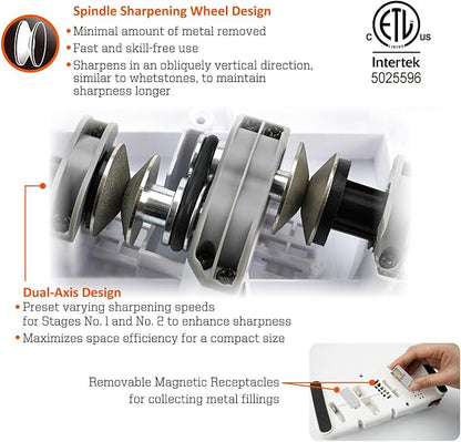 SHARPAL 198H Electric Knife Sharpener - 3 Stage Professional Knife Sharpening System with Diamond Wheels, Suit for Double-Beveled Straight Edge & Serrated Knives, Premium Fathers Day Gift