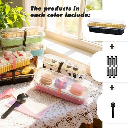 24 Pack Mini Loaf Pans, 7.5oz Mini Cake Pan & Mini Cupcake Pan Set – Disposable Aluminum Baking Pans with Lids, Spoons & Stickers, Premium Sturdy Gift Set for Cakes, Cupcakes, Desserts & Party Treats