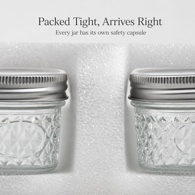 4 oz Glass Jars with Lids, 6 Pack Small Mason Jars with Gift Bags & Tags, Rustproof Airtight Mini Glass Jars, Straight Sided Jelly Jars for Baby Food, Spice, Jam, Candle Making & Favors
