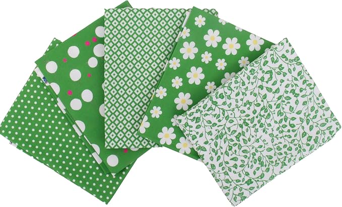 Threadart Exclusive 5 Fat Quarter Bundles - Green Confetti Brights Collection 100% Cotton Fabric - Premium 100% Cotton Quilting Fabric - No Duplicates - Full Size Fat Quarters 18"x21" - Green