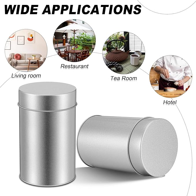 Zopeal 6 Pack Tea Tin Canister with Airtight Double Lids 12 oz Can Box Canister for Loose Leaf Tea Storage Bag Container Portable Small Kitchen for Coffee Sugar Pantry Camping, Silver