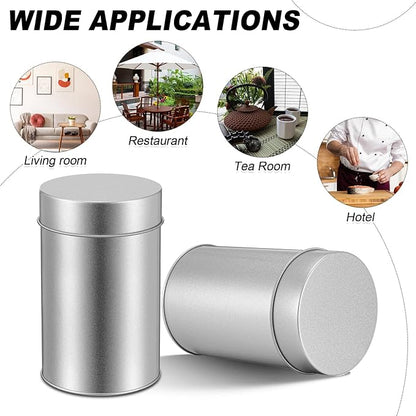 Zopeal 6 Pack Tea Tin Canister with Airtight Double Lids 12 oz Can Box Canister for Loose Leaf Tea Storage Bag Container Portable Small Kitchen for Coffee Sugar Pantry Camping, Silver