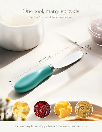 AISBUGUR 2 Pack Stainless Steel Butter Spreader Knife, Butter Knife with White Porcelain Handle, Cheese Butter Spreader Knives for Kitchen Green