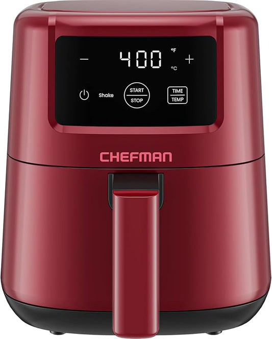 CHEFMAN 2 Qt Mini Air Fryer – Digital Space-Saving Compact Air Fryer with Nonstick and Dishwasher Safe Basket, Quick & Easy Meals in Minutes, Features Digital Timer and Shake Reminder – Red