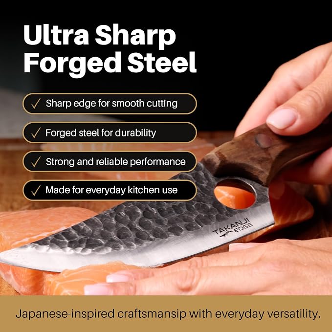 Spark Innovators Takanji Edge Knife – Ultra Sharp Japanese Style Chef's Knife, Forged Steel, All-Purpose Cooking Tool for Meat, Fish & Vegetables – Ergonomic Non-Slip Grip – Great Gift Idea for Chefs
