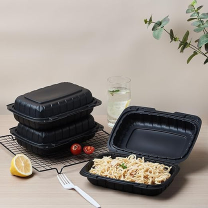 FULING 9X6 1-Compartment 50-Pack Plastic Clamshell Containers Food To Go Box Heavy Duty Disposable Hinged With Secure Snap Lid