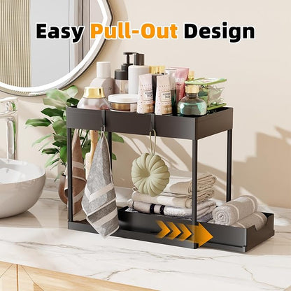 Simple Trending 3 Pack Under Sink Organizer, Pull-Out Cabinet Organizer Drawer, 2 Tier Multi-Purpose Slide Out Storage Shelf for Kitchen Bathroom, Black