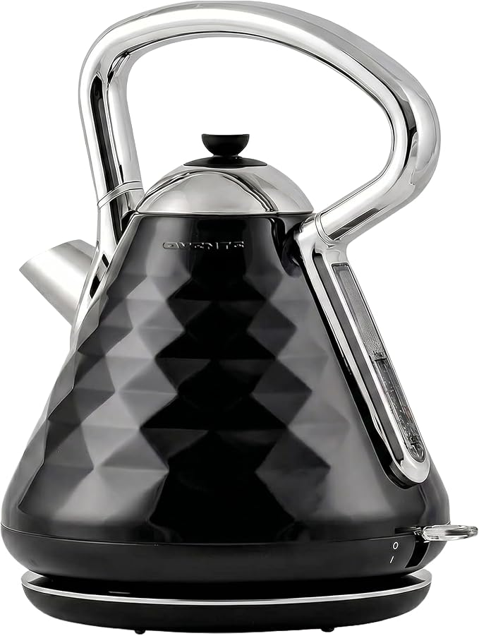 OVENTE Retro Electric Kettle, 1.7L Stainless Steel Tea Kettle, 1500W Fast Heating Hot Water Boiler with LED Indicator Light, Auto Shut-Off & Boil-Dry Protection, BPA-Free Teapot, Black KS755B