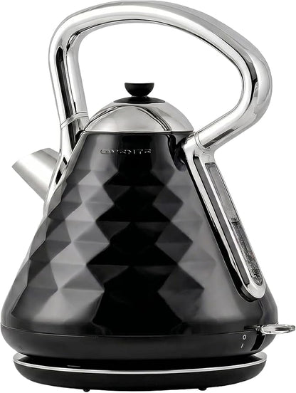OVENTE Retro Electric Kettle, 1.7L Stainless Steel Tea Kettle, 1500W Fast Heating Hot Water Boiler with LED Indicator Light, Auto Shut-Off & Boil-Dry Protection, BPA-Free Teapot, Black KS755B