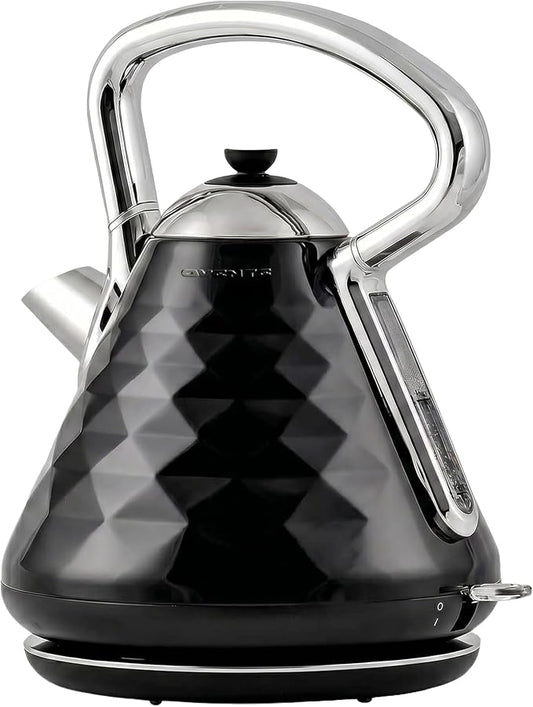 OVENTE Retro Electric Kettle, 1.7L Stainless Steel Tea Kettle, 1500W Fast Heating Hot Water Boiler with LED Indicator Light, Auto Shut-Off & Boil-Dry Protection, BPA-Free Teapot, Black KS755B