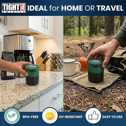 Tightvac - Premium Airtight Herb Storage Container - Holds ½ oz to 3 ounces - Keep Your Herbs and Dry Goods Fresh and Flavorful. Black Green