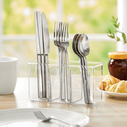 mDesign Plastic Cutlery Storage Organizer Bin for Kitchen Cabinet, Pantry/Home - Holds Forks, Knives, Spoons - 3 Section - Indoor or Outdoor Use - Clear