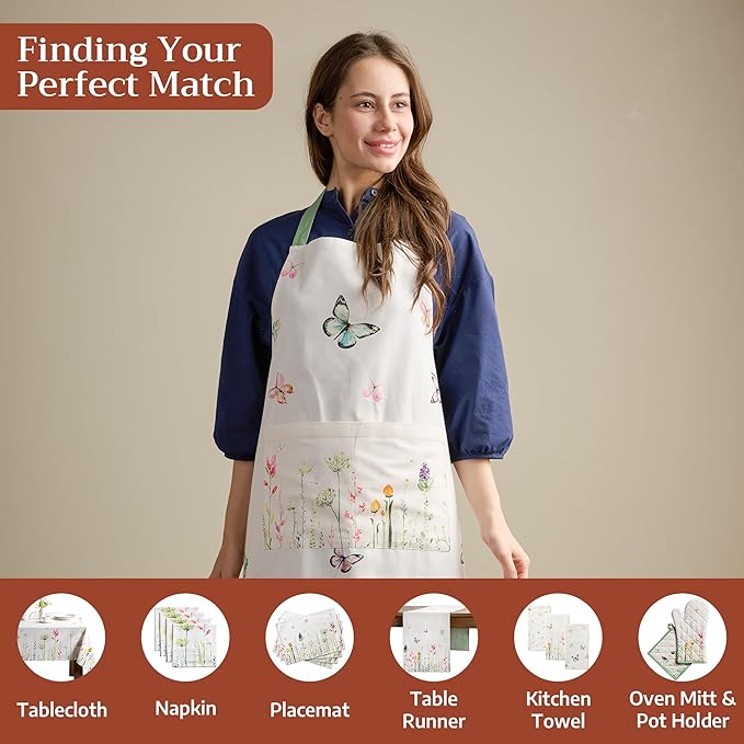 Maison d' Hermine 100% Cotton Apron for women with Pocket Kitchen Chef Apron for Men Cooking Spring Summer