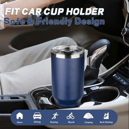 40 oz Tumbler with Lids and Straws, Stainless Steel Insulated Coffee Tumbler, Double Wall Vacuum Insulated Travel Mug Cup, Leakproof Thermal Coffee Cup for Hot and Cold Drinks (Navy Blue)