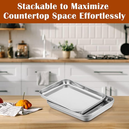 E-far Small Baking Sheet with Wire Rack (2 Pans + 2 Racks), Stainless Steel Cookie Sheets Trays & Cooling Rack for Toaster Oven, Non Toxic & Warp Resistant, Oven & Dishwasher Safe, 10.5 x 8.3 x 1 Inch