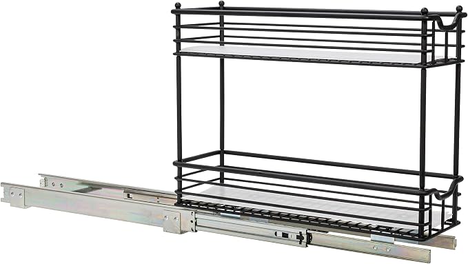 Household Essentials Matte Black Steel Two-Tier Pull-Out Organizer