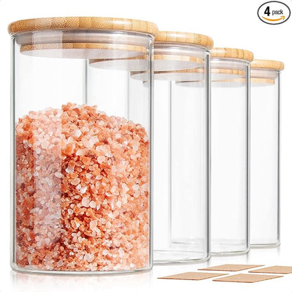 COCOYA 32 FL Oz Glass Jars with Bamboo Lid Set, 4Pack UPGRADE Thick Glass Pantry Storage Canisters Kitchen Clear Food Containers, for Dry Foods Nut Meal Prep Coffee Bean Candy Sugar Cookie Cereal