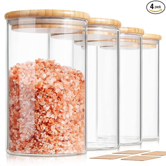 COCOYA 32 FL Oz Glass Jars with Bamboo Lid Set, 4Pack UPGRADE Thick Glass Pantry Storage Canisters Kitchen Clear Food Containers, for Dry Foods Nut Meal Prep Coffee Bean Candy Sugar Cookie Cereal