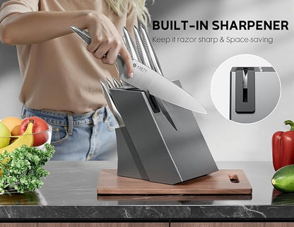 ASETY Knife Set - Ultra Sharp Knives Set for Kitchen with block, 15 PCS Stainless Steel Knife Set with Built-in Sharpener, Ergonomic Non-Slip Handle, Elegant Box for Men Women, Fathers day