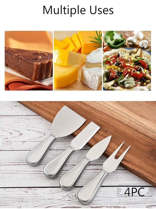 Premium Stainless Steel Cheese Tool Set - 4 Piece Cheese Knife Set - Cut, Spread All Your Favorite Cheeses
