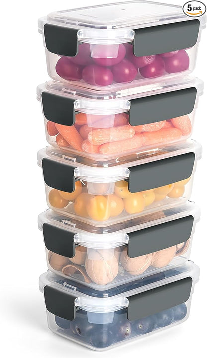YORY 3 cup Plastic Food Storage Containers with Lids Nestable Freezer Dishwasher Safe Rectangle Container Set,5-Pack