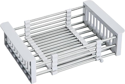 COVRA Over Sink Dish Drying Rack, Stainless Steel Drainer for 10.6"-18.5" Sinks (Square Sinks ONLY), Kitchen Countertop Organizer for Dishes, Vegetables, and Fruits(Gray)
