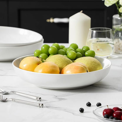 MALACASA 10" Large Pasta Bowls, 56 OZ White Salad Bowls Soup Bowls, Porcelain Serving Bowls Set of 4, Large Kitchen Bowl Plates Pasta Plates, Microwave & Dishwasher Safe, Series REGULAR