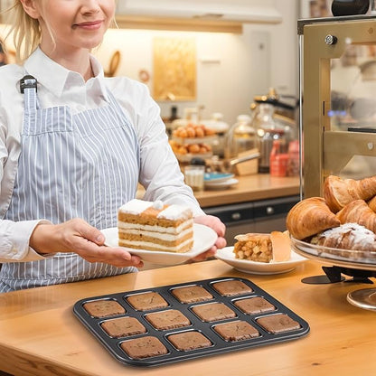 4 Pack Mini Brownie Pan with Dividers, Brownie Bite Pan, 12 Cavity Square Cupcake Pans, Non-Stick Carbon Steel Baking Tray for Individual Brownies, Cakes & Cookies