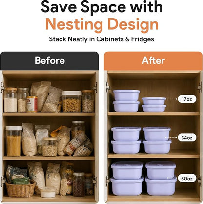 3 Pack Food Storage Containers with Easy-Open Vent Lids, Leak Resistant BPA-Free Meal Prep Containers, Microwave Freezer Dishwasher Safe, Stackable Food Containers,Purple,17oz 34oz 51oz