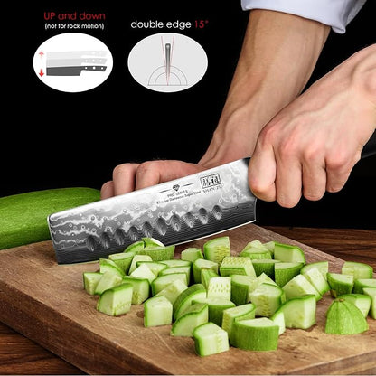SHAN ZU Chef Knife, Damascus Professional Extra Sharp Kitchen Knife, Japanese High Carbon Super Steel Nakiri Knife with Ergonomic G10 Glass Fiber Handle