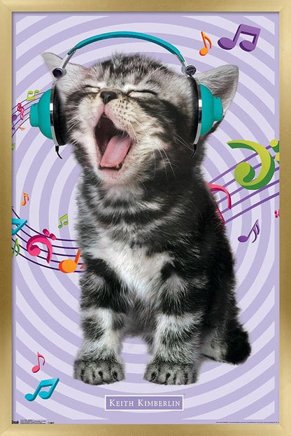 Trends International Keith Kimberlin - Kitten - Singing Wall Poster, 14.725" x 22.375", Gold Framed Version