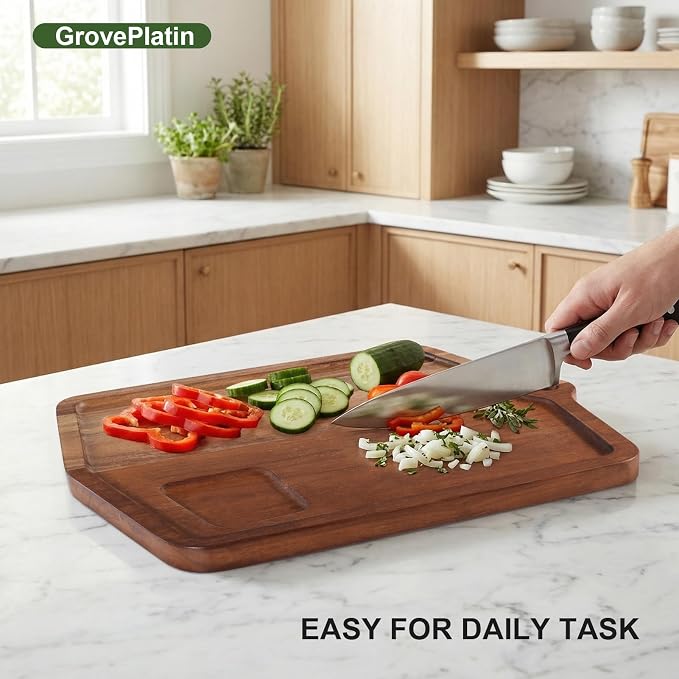 Acacia Wood Cutting Board 16 x 12 In, Wooden Cutting Boards for Kitchen Non Toxic Dishwasher Safe Non Slip, Large Cutting Board for Meat, Charcuterie, Chopping