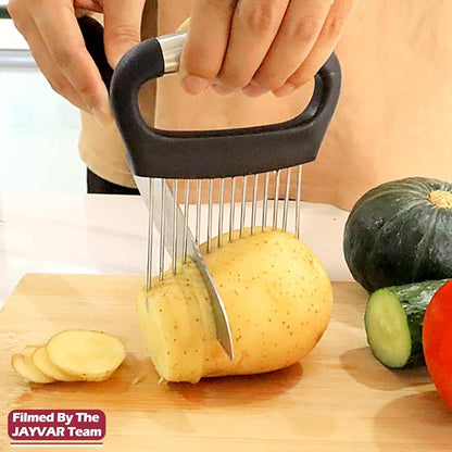 JAYVAR Large Onion Holder for Slicing, 304 Stainless Steel Large Onion Cutter Vegetable Chopper,Tomato Slicer for Potato, Practical Meat Tenderizer Tool, Kitchen Food Slicer Guide for Neat Slicing