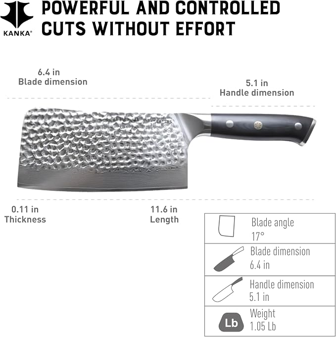 KANKA Grill 7" Damascus Steel Meat Cleaver Knife - Heavy Duty Butcher, Chopper, Razor Sharp, 67 Layers, G10 Black Fiberglass Handle, High Carbon Blade for Meat, Vegetables & Bone Cutting