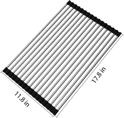 Ahyuan Roll up Dish Drying Rack Over The Sink Kitchen Roll up Sink Drying Rack Portable Dish Drainer Foldable Dish Drying Rack (Black, 17.8''X11.8'')