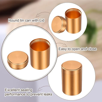 uxcell 3pcs Portable Storage Jar, Multipurpose Airtight Container Bottle Mini Smell Proof Metal Round Tins with Lid for Spices Coffee Tea Candy, Gold