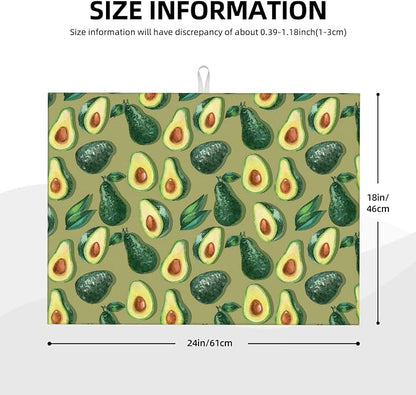 Green Avocado Dish Drying Mat 18x24 For Kitchen Counter Absorbent Microfiber Dishes Pad Dish Drainer Rack Mats Fast Dry Kitchen Accessories