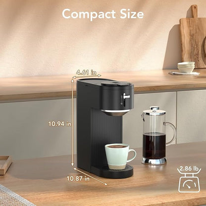 Electactic Single Serve Coffee Maker, Dual Brew for Capsule & Ground Coffee, 5 Adjustable Sizes Up to 14 Oz, Compact Quick Brew with Adjustable Funnel Height, Easy Clean for Home/Office/Outdoor