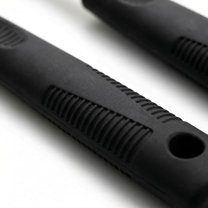 Metal Serving Spoons Set, Large Serving Spoons with Silicone Handles, Stainless Steel Serving Spoon, Slotted Spoon & Soup Ladle Set for Buffet and Home Kitchen (Black)