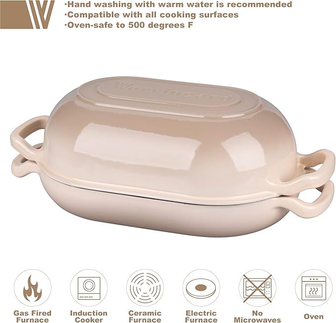 VORRINGARD Enameled Cast Iron Sourdough Bread Oven, Dutch Oven, Loaf Cast Iron Bread Pan for Homemade Bread Baking, Meatloaf Pan with Lid, 5QT, Latte