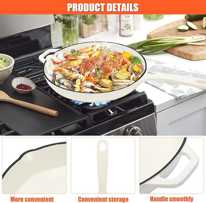 Nonstick Enameled Cast Iron Cookware - 3 enameled cast iron skillet 8-Inch, 9.5" Frying Pan & 11-Inch Large Cookware, Healthy Non Toxic Cooking Pan, PFOA PFAS PTFE Free, White