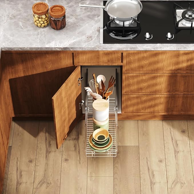 LOVMOR Pull Out Cabinet Organizer and Storage 5½" W x 21½" D, Slide Out Shelves for Kitchen Cabinets