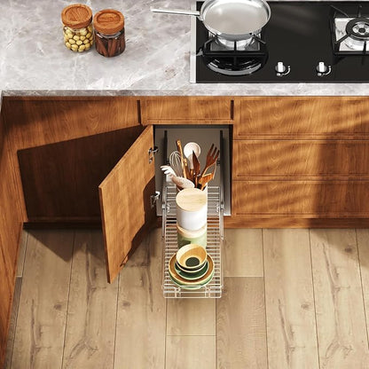 LOVMOR Pull Out Cabinet Organizer and Storage 5½" W x 21½" D, Slide Out Shelves for Kitchen Cabinets